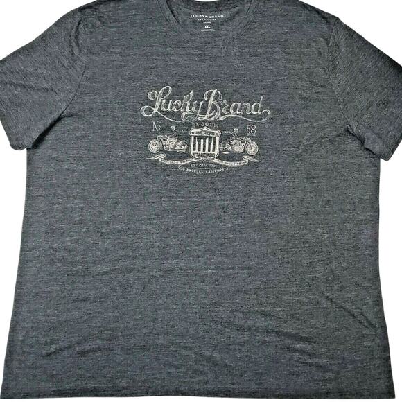 Lucky Brand Shirt Adult Mens Top Size 2XL Grey Short Sleeve Graphic Tee XXL - Picture 1 of 6
